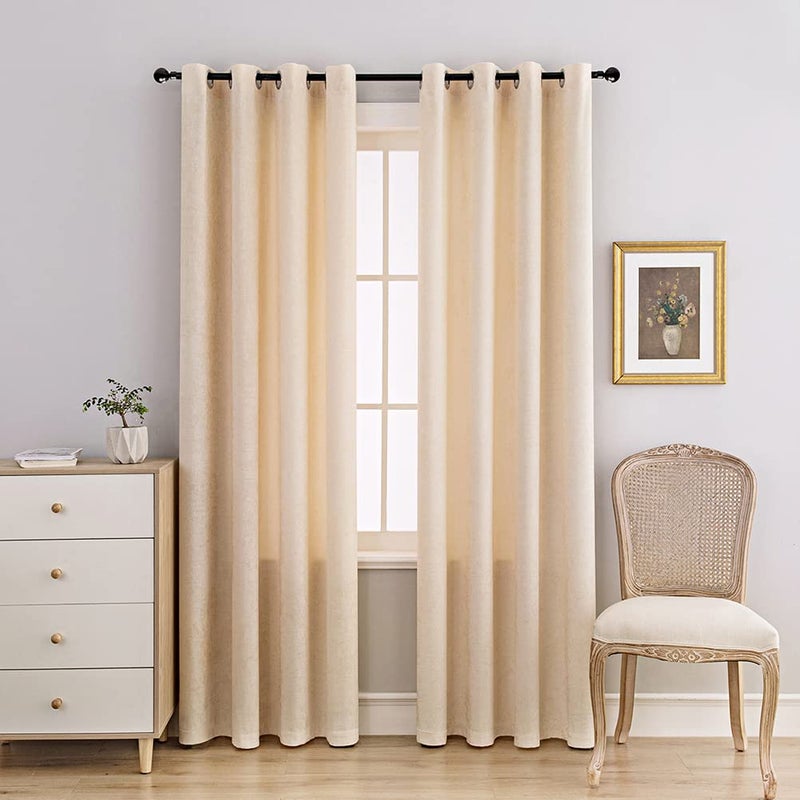 ELKCA Beige Double-Sided Chenille Curtains for Living Room Window Curtains for Bedroom Curtain,Grommet Top,2 Panels (Beige, 52" W x 96" L) - Image 1